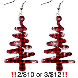 Christmas Tree Earrings Buffalo Plaid Snowflake Faux Leather Earrings Red Black